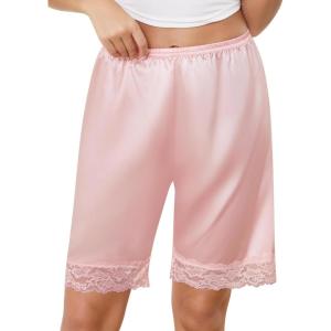 Vlazom Women’s Slip Shorts-Lace Trim Bloomer Pettipants for Dresses, Anti-Chafing Culotte Shorts Underwear S-XXL(Pink)