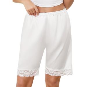 Vlazom Women’s Slip Shorts-Lace Trim Bloomer Pettipants for Dresses, Anti-Chafing Culotte Shorts Underwear S-XXL(White)