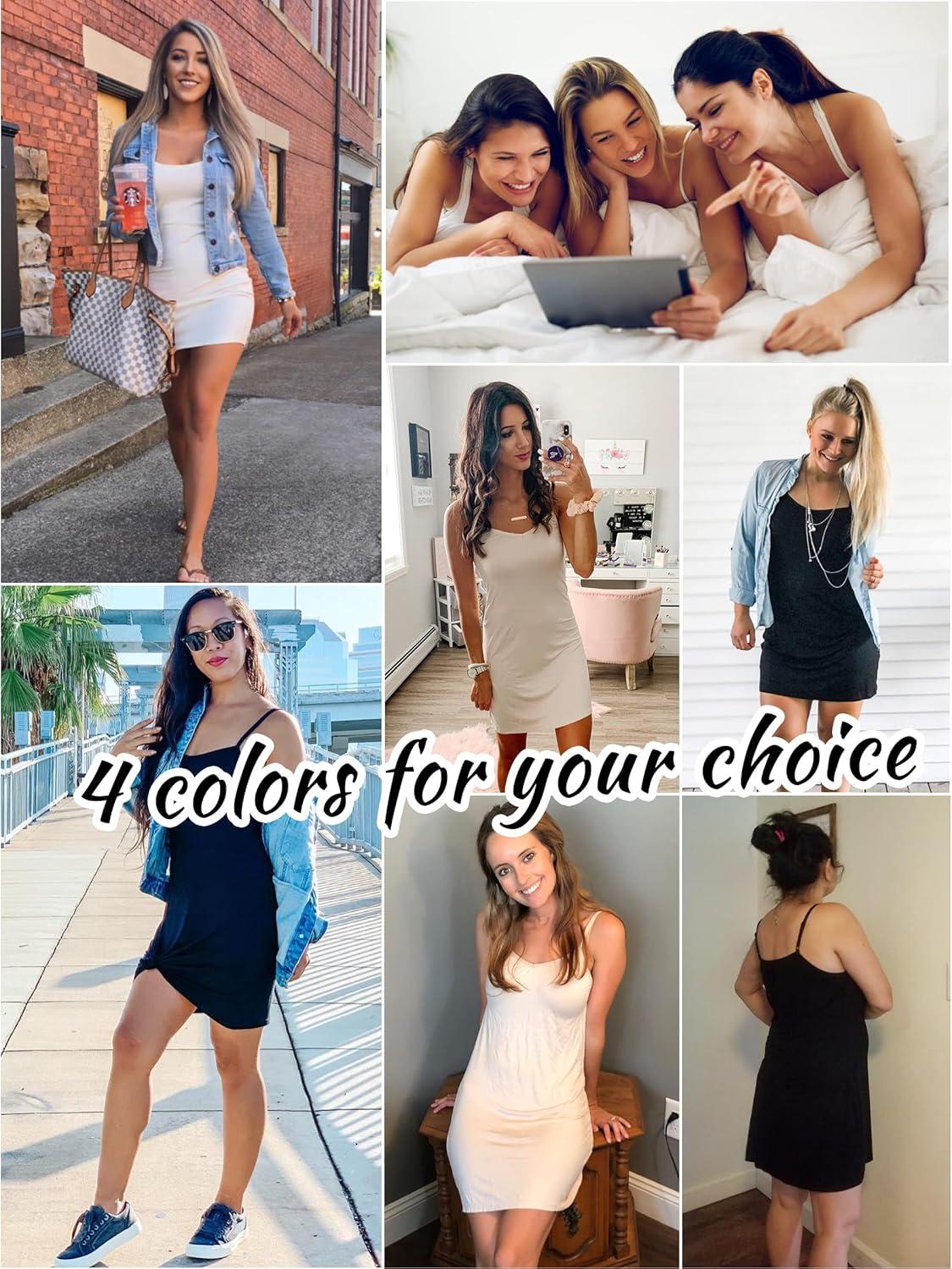 imageVlazom Women Full Slips Sexy Soft Slip Dress for Under Dress Spaghetti Strap Cami Slip Chemises V Neck Negligee SXXLCnude