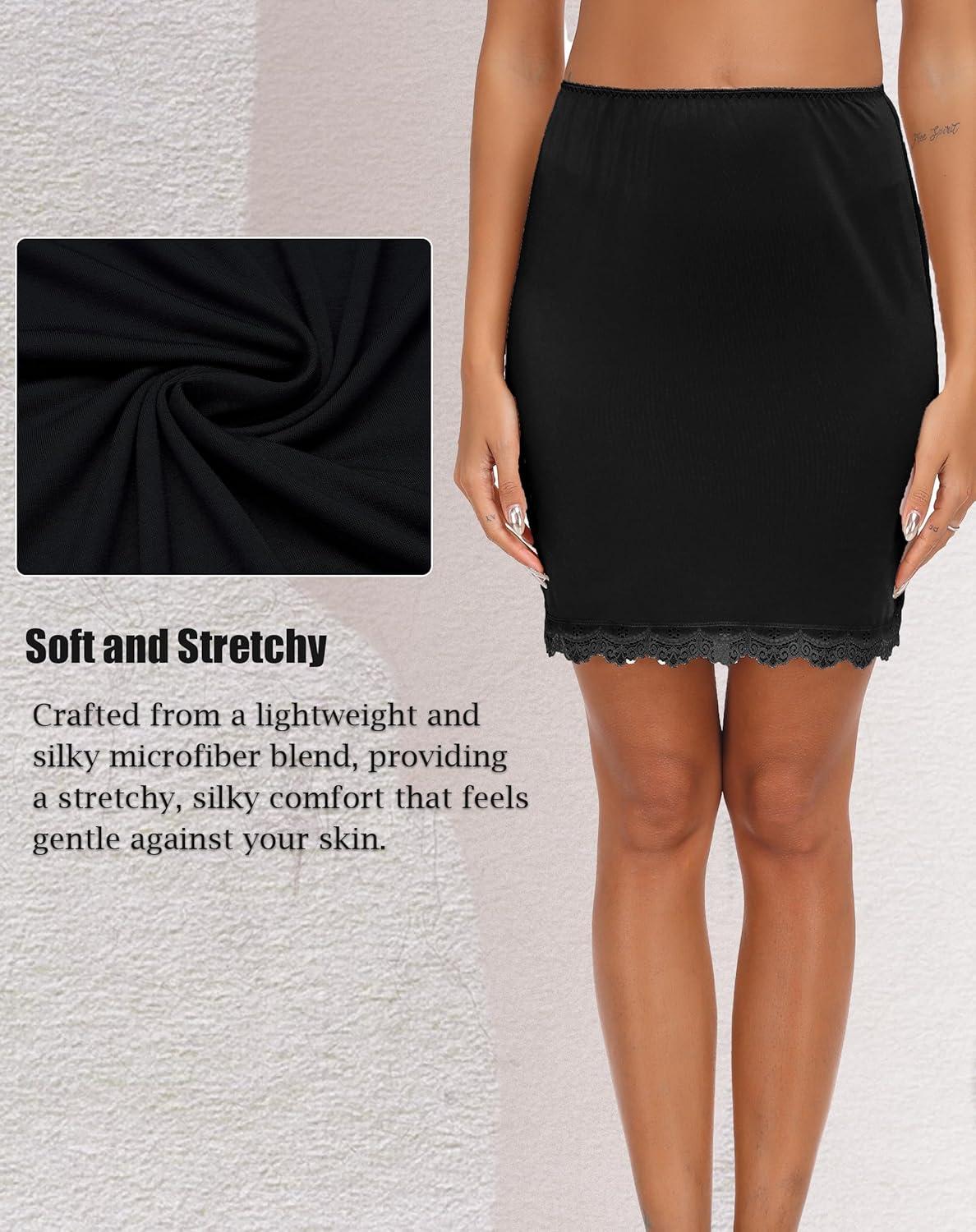 imageVlazom Womens Satin Half Slip for Under Dresses Above Knee Underskirt with Lace Trim Size SXXLBlack