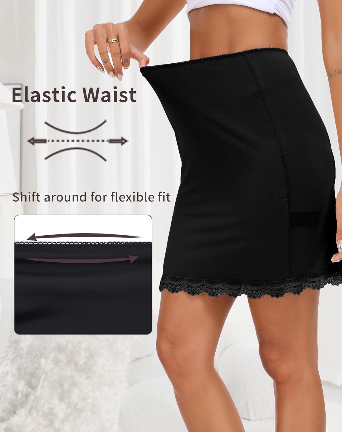 imageVlazom Womens Satin Half Slip for Under Dresses Above Knee Underskirt with Lace Trim Size SXXLBlack