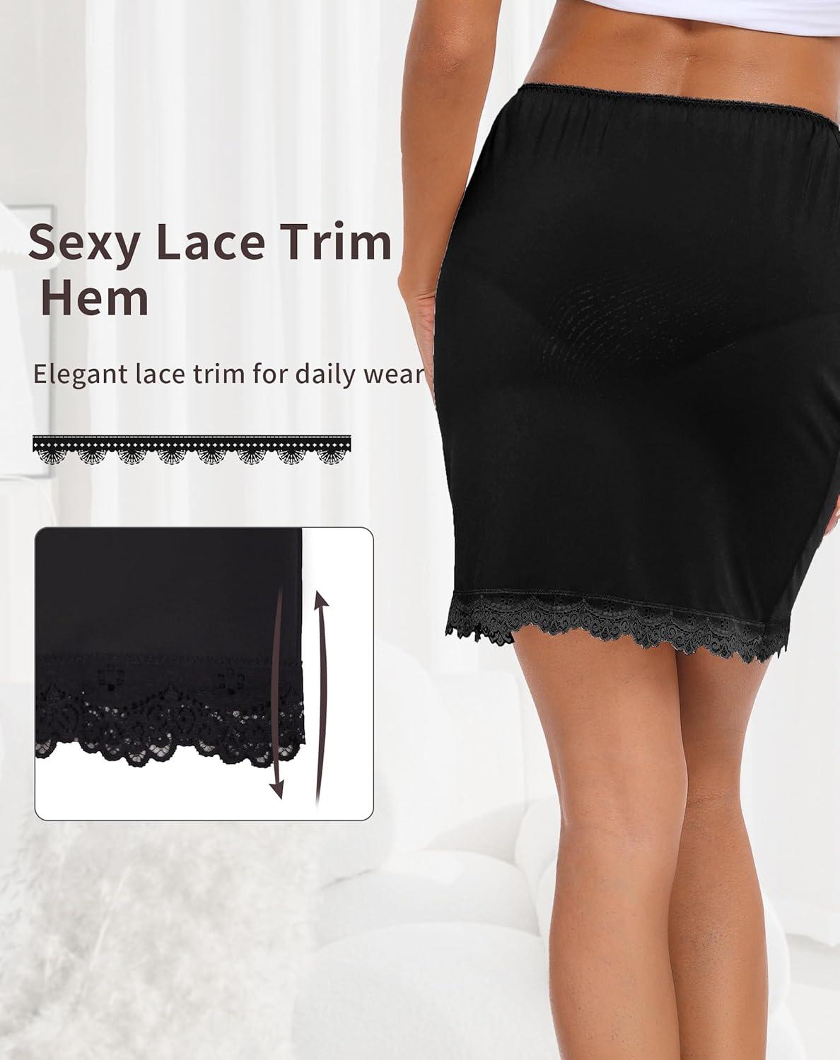 imageVlazom Womens Satin Half Slip for Under Dresses Above Knee Underskirt with Lace Trim Size SXXLBlack