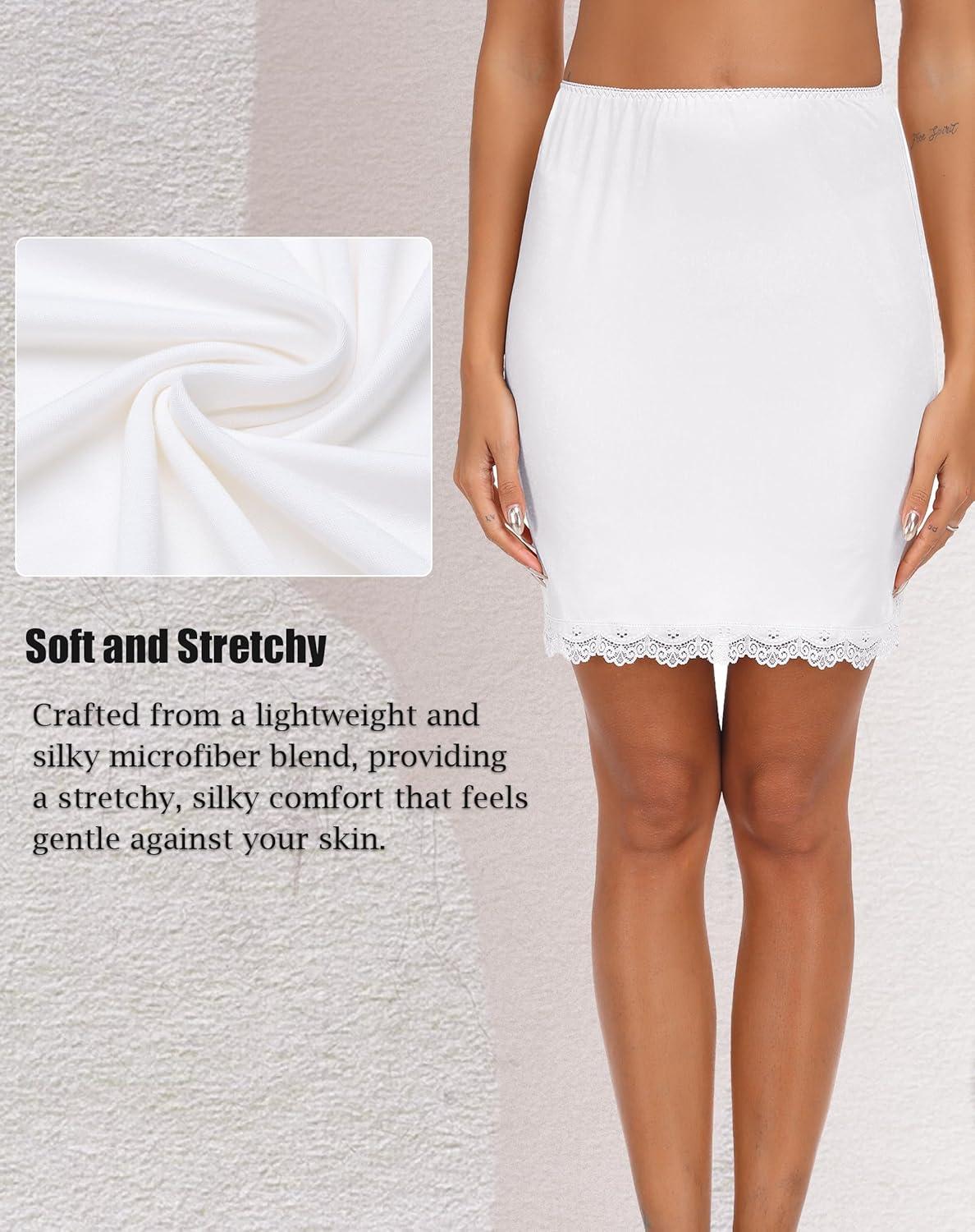 imageVlazom Womens Satin Half Slip for Under Dresses Above Knee Underskirt with Lace Trim Size SXXLWhite