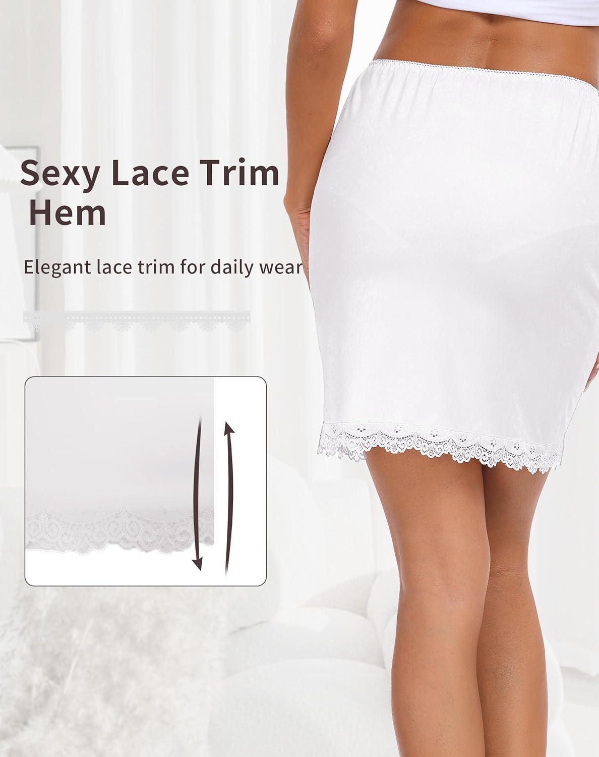 imageVlazom Womens Satin Half Slip for Under Dresses Above Knee Underskirt with Lace Trim Size SXXLWhite