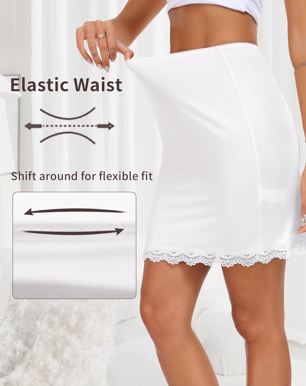 imageVlazom Womens Satin Half Slip for Under Dresses Above Knee Underskirt with Lace Trim Size SXXLWhite