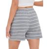 Vlazom Women’s Pajama Shorts Comfy Sleep Shorts Striped Pajama Bottom Drawstring Waist with Pockets S-XXL(Light Grey)