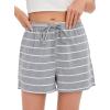 Vlazom Women’s Pajama Shorts Comfy Sleep Shorts Striped Pajama Bottom Drawstring Waist with Pockets S-XXL(Light Grey)