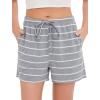Vlazom Women’s Pajama Shorts Comfy Sleep Shorts Striped Pajama Bottom Drawstring Waist with Pockets S-XXL(Light Grey)