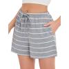 Vlazom Women’s Pajama Shorts Comfy Sleep Shorts Striped Pajama Bottom Drawstring Waist with Pockets S-XXL(Light Grey)