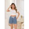Vlazom Women’s Pajama Shorts, Super Soft Pj’s Bottoms Stylish Lounge Shorts for Sleep Gym Running with Drawstring Pockets(A-grey/Blue)