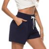 Vlazom Women’s Pajama Shorts, Super Soft Pj’s Bottoms Stylish Lounge Shorts for Sleep Gym Running with Drawstring Pockets(A-navy-solid)