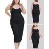Vlazom Women’s Plus Size Full Slip Dresses Adjustable Spaghetti Strap Under Dresses Long Nightgown V-Neck Cami Dress(Black)