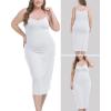 Vlazom Women’s Plus Size Full Slip Dresses Adjustable Spaghetti Strap Under Dresses Long Nightgown V-Neck Cami Dress(White)