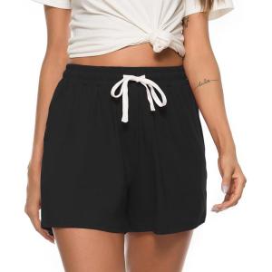 Vlazom Women’s Pajama Shorts, Super Soft Pj’s Bottoms Stylish Lounge Shorts for Sleep Gym Running with Drawstring Pockets(A-black)