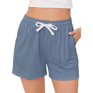 Vlazom Women’s Pajama Shorts, Super Soft Pj’s Bottoms Stylish Lounge Shorts for Sleep Gym Running with Drawstring Pockets(A-grey/Blue)