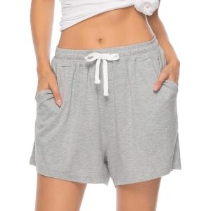 Vlazom Women’s Pajama Shorts, Super Soft Pj’s Bottoms Stylish Lounge Shorts for Sleep Gym Running with Drawstring Pockets(A-grey-solid)