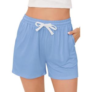 Vlazom Women’s Pajama Shorts, Super Soft Pj’s Bottoms Stylish Lounge Shorts for Sleep Gym Running with Drawstring Pockets(A-light Blue)