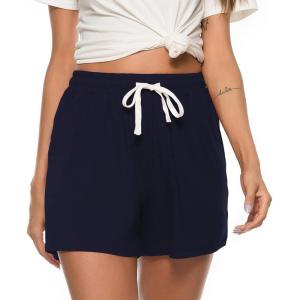 Vlazom Women’s Pajama Shorts, Super Soft Pj’s Bottoms Stylish Lounge Shorts for Sleep Gym Running with Drawstring Pockets(A-navy-solid)
