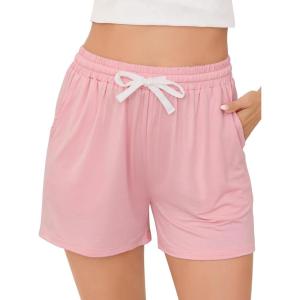 Vlazom Women’s Pajama Shorts, Super Soft Pj’s Bottoms Stylish Lounge Shorts for Sleep Gym Running with Drawstring Pockets(A-pink)