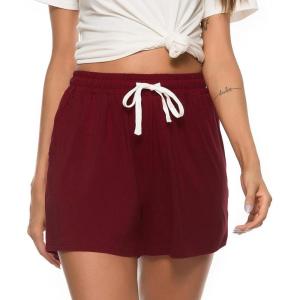 Vlazom Women’s Pajama Shorts, Super Soft Pj’s Bottoms Stylish Lounge Shorts for Sleep Gym Running with Drawstring Pockets(A-wine Red)