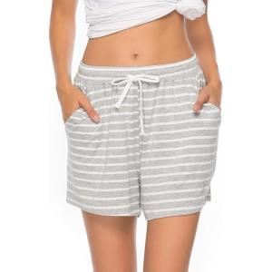 Vlazom Women’s Pajama Shorts, Super Soft Pj’s Bottoms Stylish Lounge Shorts for Sleep Gym Running with Drawstring Pockets(B-grey-stripes)