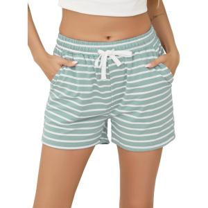 Vlazom Women’s Pajama Shorts, Super Soft Pj’s Bottoms Stylish Lounge Shorts for Sleep Gym Running with Drawstring Pockets(B-light Green)
