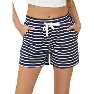 Vlazom Women’s Pajama Shorts, Super Soft Pj’s Bottoms Stylish Lounge Shorts for Sleep Gym Running with Drawstring Pockets(B-navy)