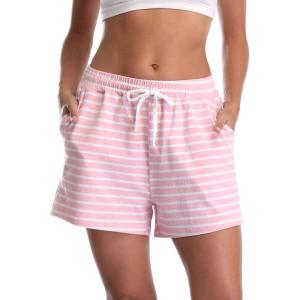 Vlazom Women’s Pajama Shorts, Super Soft Pj’s Bottoms Stylish Lounge Shorts for Sleep Gym Running with Drawstring Pockets(B-pink)