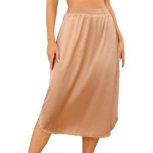 Vlazom Women’s Satin Half Slip Under Slip Long Underskirt Half Slips for Under Dresses Slip Side Slit Size S-XXL(Dark Champagne)