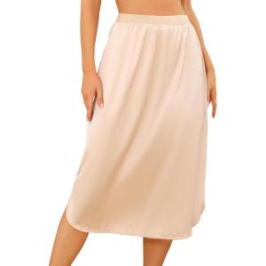Vlazom Women’s Satin Half Slip Under Slip Long Underskirt Half Slips for Under Dresses Slip Side Slit Size S-XXL(Nude)