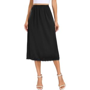 Vlazom Women’s Satin Half Slip for Under Dress Long Underskirt Soft Under Slips for Women Under Dresses Size S-XXL(Black)
