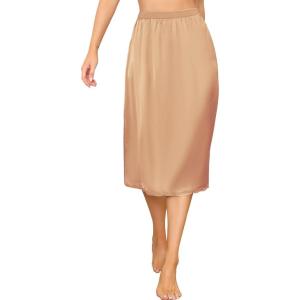 Vlazom Women’s Satin Half Slip for Under Dress Long Underskirt Soft Under Slips for Women Under Dresses Size S-XXL(Dark Champagne)