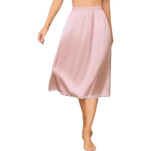 Vlazom Women’s Satin Half Slip for Under Dress Long Underskirt Soft Under Slips for Women Under Dresses Size S-XXL(Light Pink)