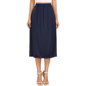 Vlazom Women’s Satin Half Slip for Under Dress Long Underskirt Soft Under Slips for Women Under Dresses Size S-XXL(Navy Blue)
