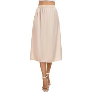 Vlazom Women’s Satin Half Slip for Under Dress Long Underskirt Soft Under Slips for Women Under Dresses Size S-XXL(Nude)