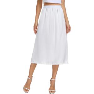 Vlazom Women’s Satin Half Slip for Under Dress Long Underskirt Soft Under Slips for Women Under Dresses Size S-XXL(White)