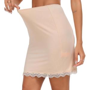 Vlazom Women’s Satin Half Slip for Under Dresses Above Knee Underskirt with Lace Trim Size S-XXL(Nude)