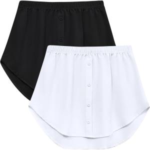 Vlazom Women’s Shirt Extenders Button-Down Undershirt Skirt for Women, Layering Shirt Skirt S-XXL(Black/White)