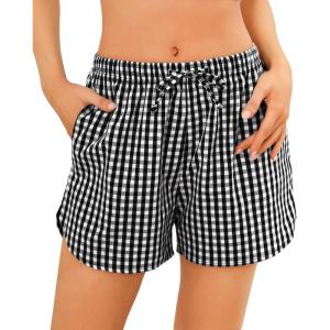Vlazom Women’s Sleep Shorts Cute Plaid Pajamas Shorts Soft Elastic Pajama Bottoms Boxer Shorts Sleepwear S-XXL(Black)