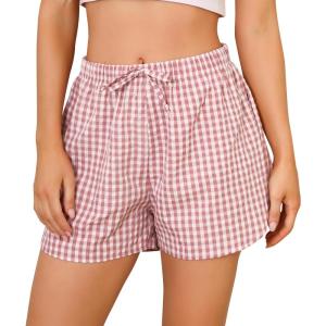 Vlazom Women’s Sleep Shorts Cute Plaid Pajamas Shorts Soft Elastic Pajama Bottoms Boxer Shorts Sleepwear S-XXL(Dusky Pink)