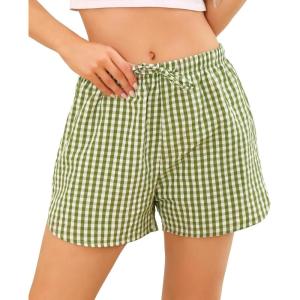 Vlazom Women’s Sleep Shorts Cute Plaid Pajamas Shorts Soft Elastic Pajama Bottoms Boxer Shorts Sleepwear S-XXL(Emerald Geen)