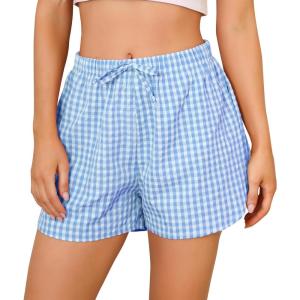 Vlazom Women’s Sleep Shorts Cute Plaid Pajamas Shorts Soft Elastic Pajama Bottoms Boxer Shorts Sleepwear S-XXL(Sky Blue)