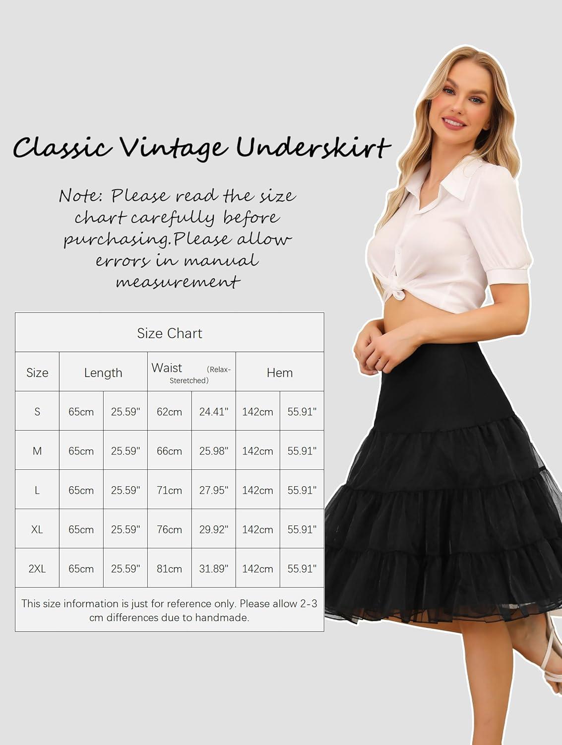 imageVlazom Womens 50s Vintage Tulle Skirt Petticoat Skirt Wedding Petticoat Crinoline Underskirt for Prom Evening DressBlack