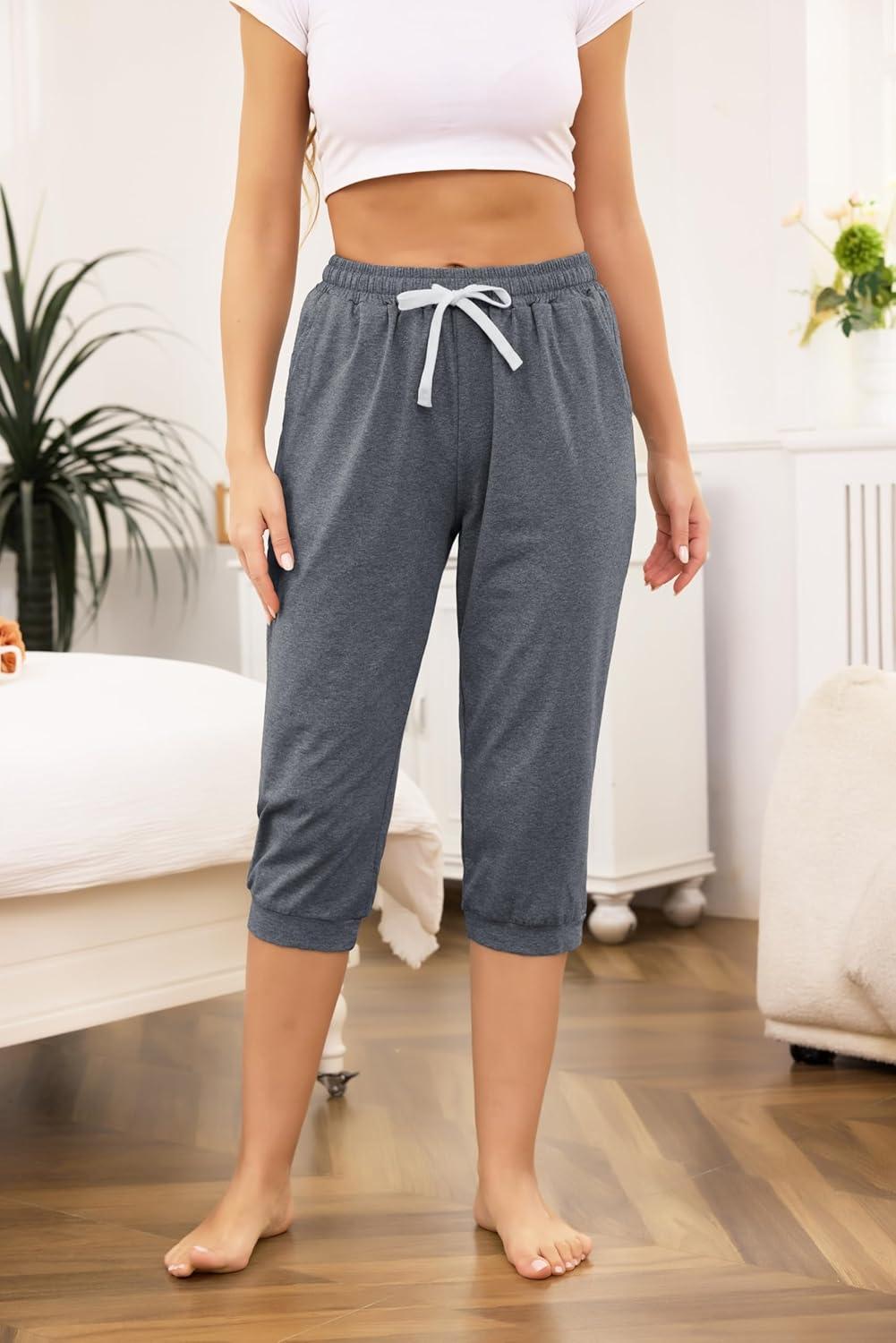 imageVlazom Womens Yoga Capri Pants Drawstring Joggers Pants Sweatpants with Pockets for Lounge Gym Running Workout S3XLDark Grey