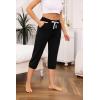 Vlazom Women’s Yoga Capri Pants Drawstring Joggers Pants Sweatpants with Pockets for Lounge Gym Running Workout S-3XL(Black)