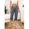 Vlazom Women’s Yoga Capri Pants Drawstring Joggers Pants Sweatpants with Pockets for Lounge Gym Running Workout S-3XL(Dark Grey)