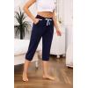 Vlazom Women’s Yoga Capri Pants Drawstring Joggers Pants Sweatpants with Pockets for Lounge Gym Running Workout S-3XL(Navy)