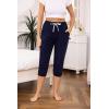 Vlazom Women’s Yoga Capri Pants Drawstring Joggers Pants Sweatpants with Pockets for Lounge Gym Running Workout S-3XL(Navy)
