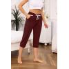 Vlazom Women’s Yoga Capri Pants Drawstring Joggers Pants Sweatpants with Pockets for Lounge Gym Running Workout S-3XL(Wine Red)
