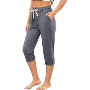 Vlazom Women’s Yoga Capri Pants Drawstring Joggers Pants Sweatpants with Pockets for Lounge Gym Running Workout S-3XL(Dark Grey)